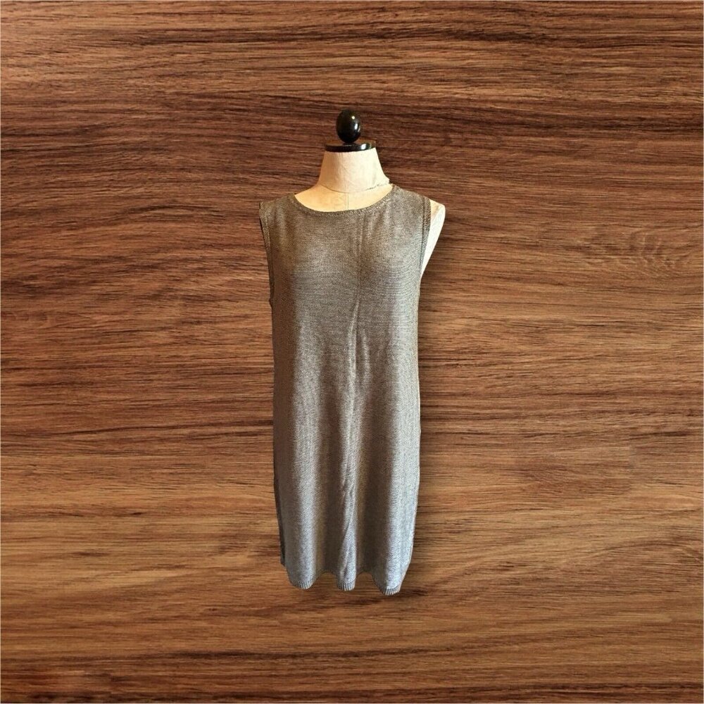 Eileen Fisher Medium Gray Sleeveless Shift Dress Women Merino Wool Blend
